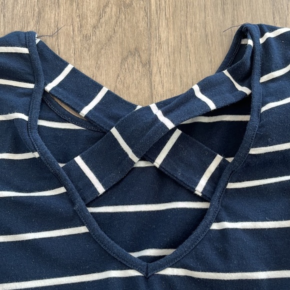 FEAGER Casual Striped Criss Cross Short Sleeve T Shirt Dress, Blue/White, Sz S - Picture 5 of 10